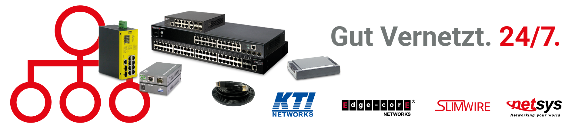 Netzwerktechnik Partner Banner - mit der Aufschrift Gut Vernetzt 24/7