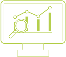 Illustration of a monitor with a graph and a magnifying glass